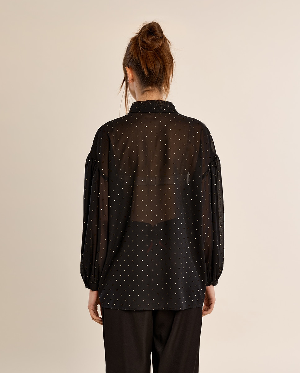 Camisa de mujer de manga larga detalle lunares - Molly Bracken - Negro Negro-4