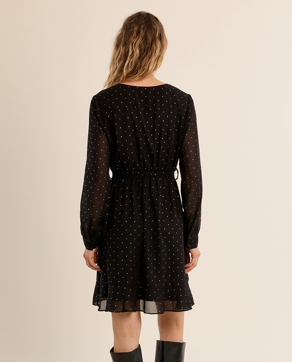 Vestido corto con lazada y estampado - Molly Bracken - Negro Negro-4
