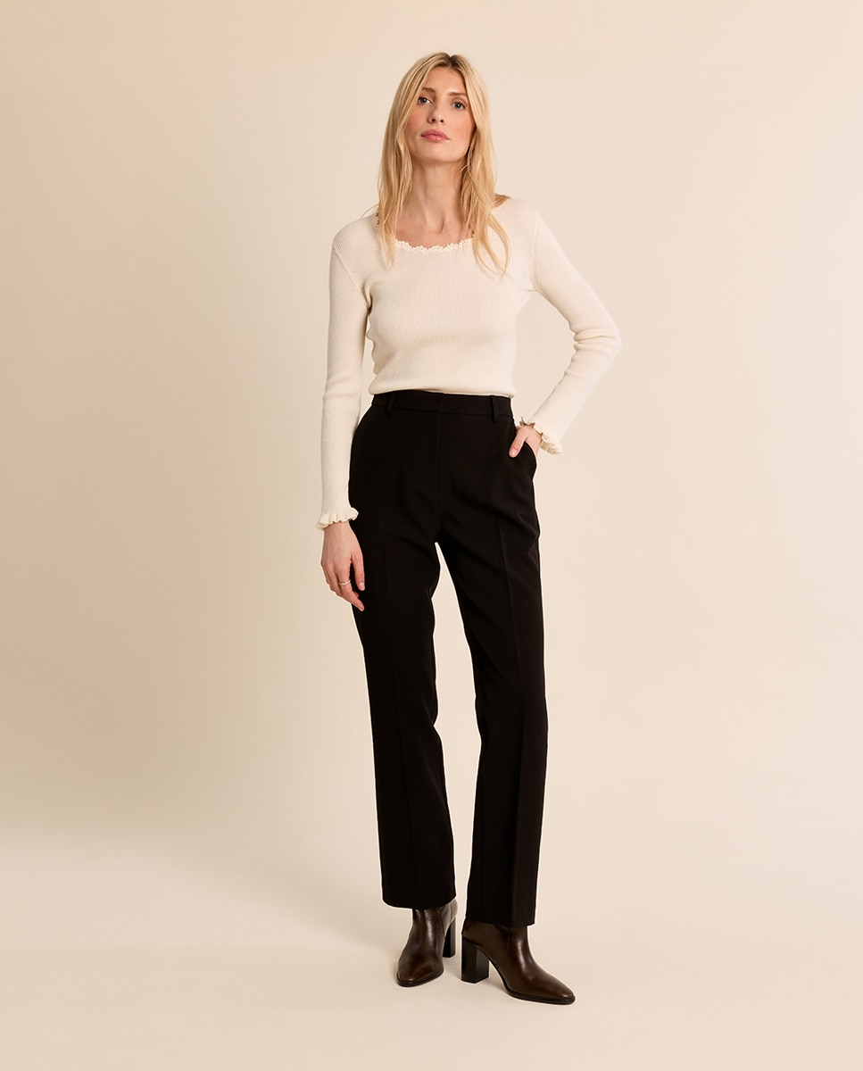 Pantalón de mujer largo raya diplomática - Molly Bracken - Negro Negro-1