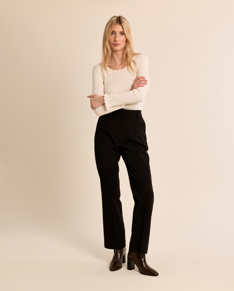 Pantalón de mujer largo raya diplomática - Molly Bracken - Negro Negro-3