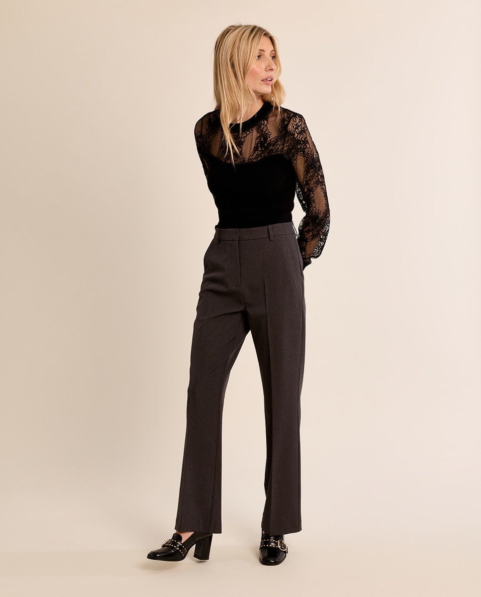 Pantalón de mujer largo raya diplomática - Molly Bracken - Gris Gris-1