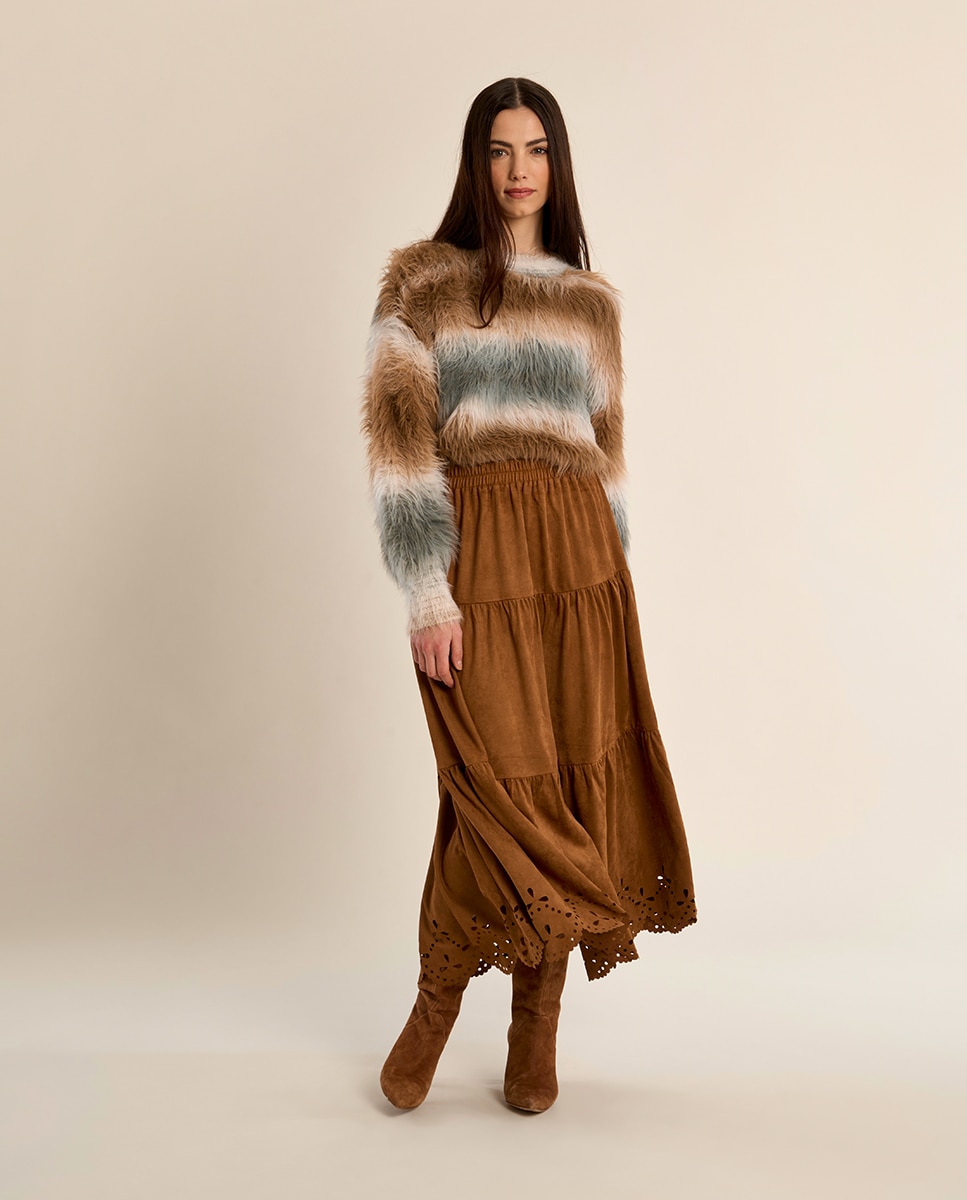 Falda larga con volantes y flores - Molly Bracken - Camel Camel-1