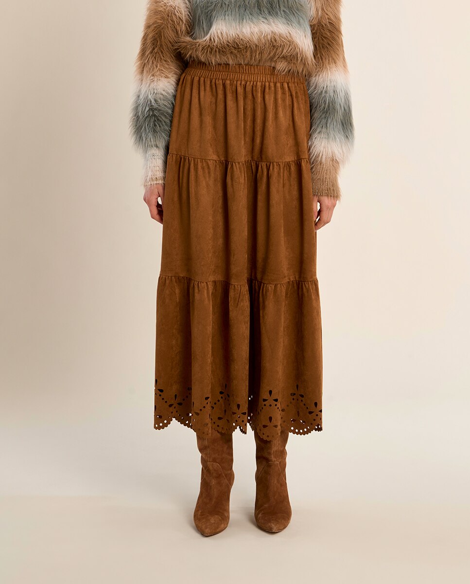 Falda larga con volantes y flores - Molly Bracken - Camel Camel-2