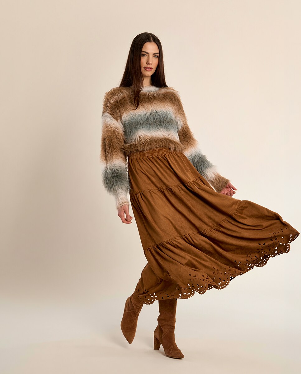 Falda larga con volantes y flores - Molly Bracken - Camel Camel-3