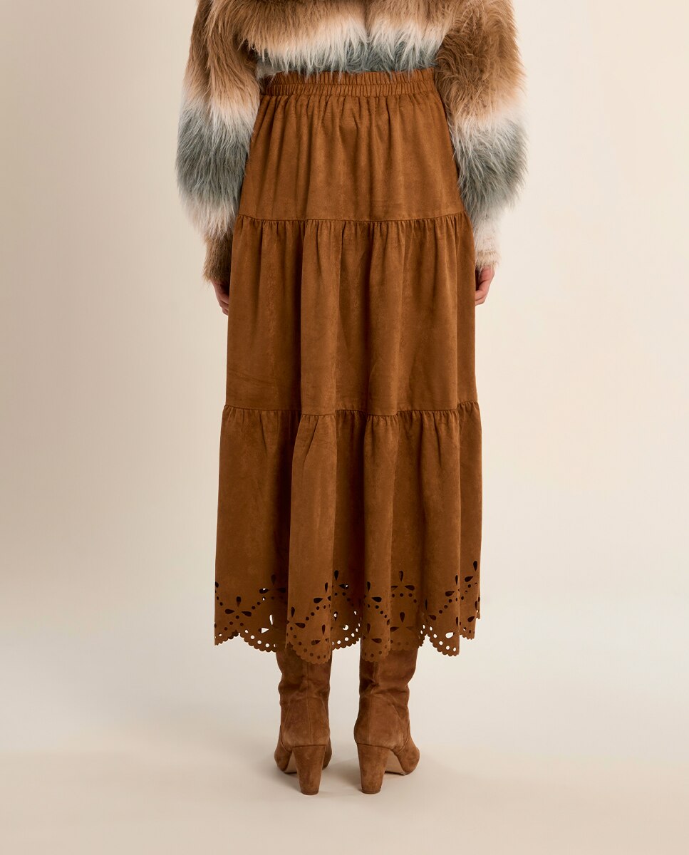 Falda larga con volantes y flores - Molly Bracken - Camel Camel-4