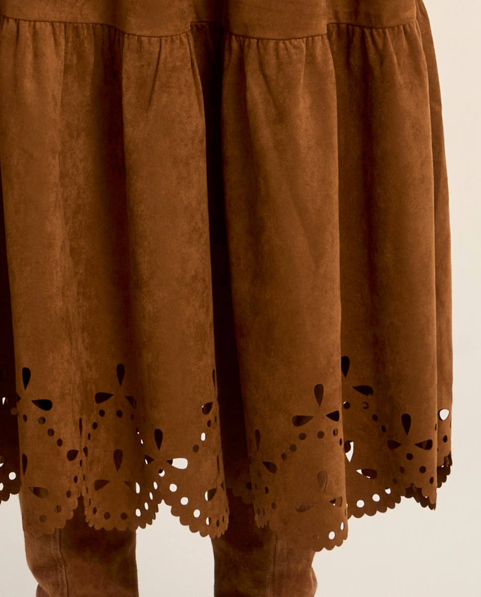 Falda larga con volantes y flores - Molly Bracken - Camel Camel-5