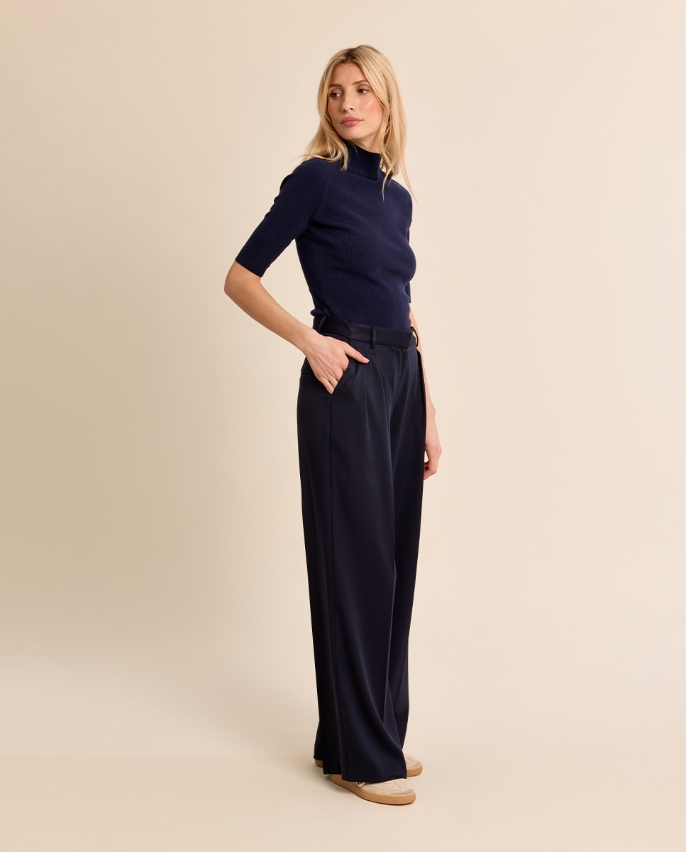 Pantalón de mujer largo perneras anchas - Molly Bracken - Azul marino Azul marino-1