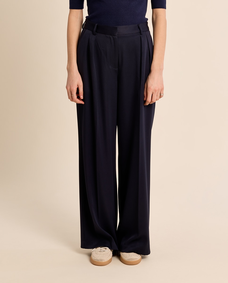 Pantalón de mujer largo perneras anchas - Molly Bracken - Azul marino Azul marino-2