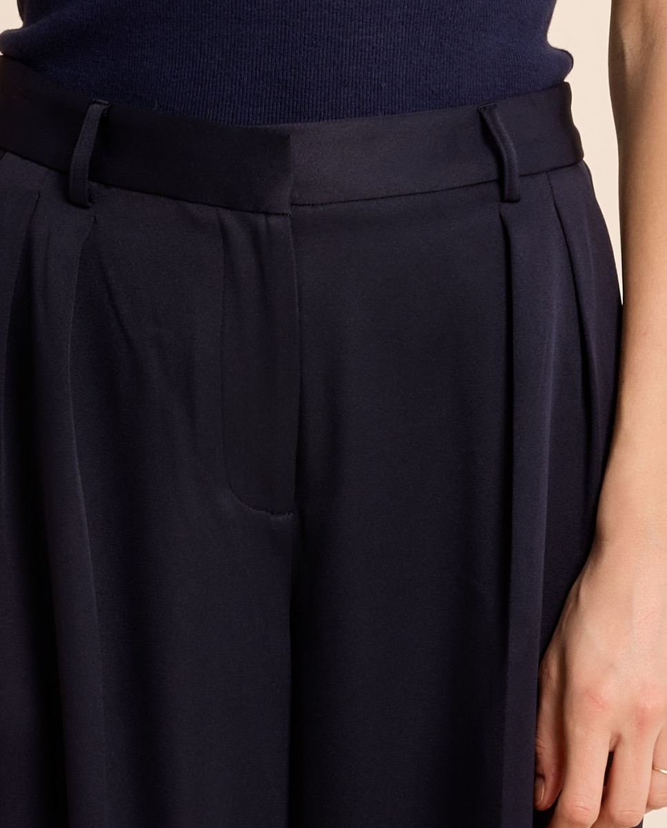 Pantalón de mujer largo perneras anchas - Molly Bracken - Azul marino Azul marino-4