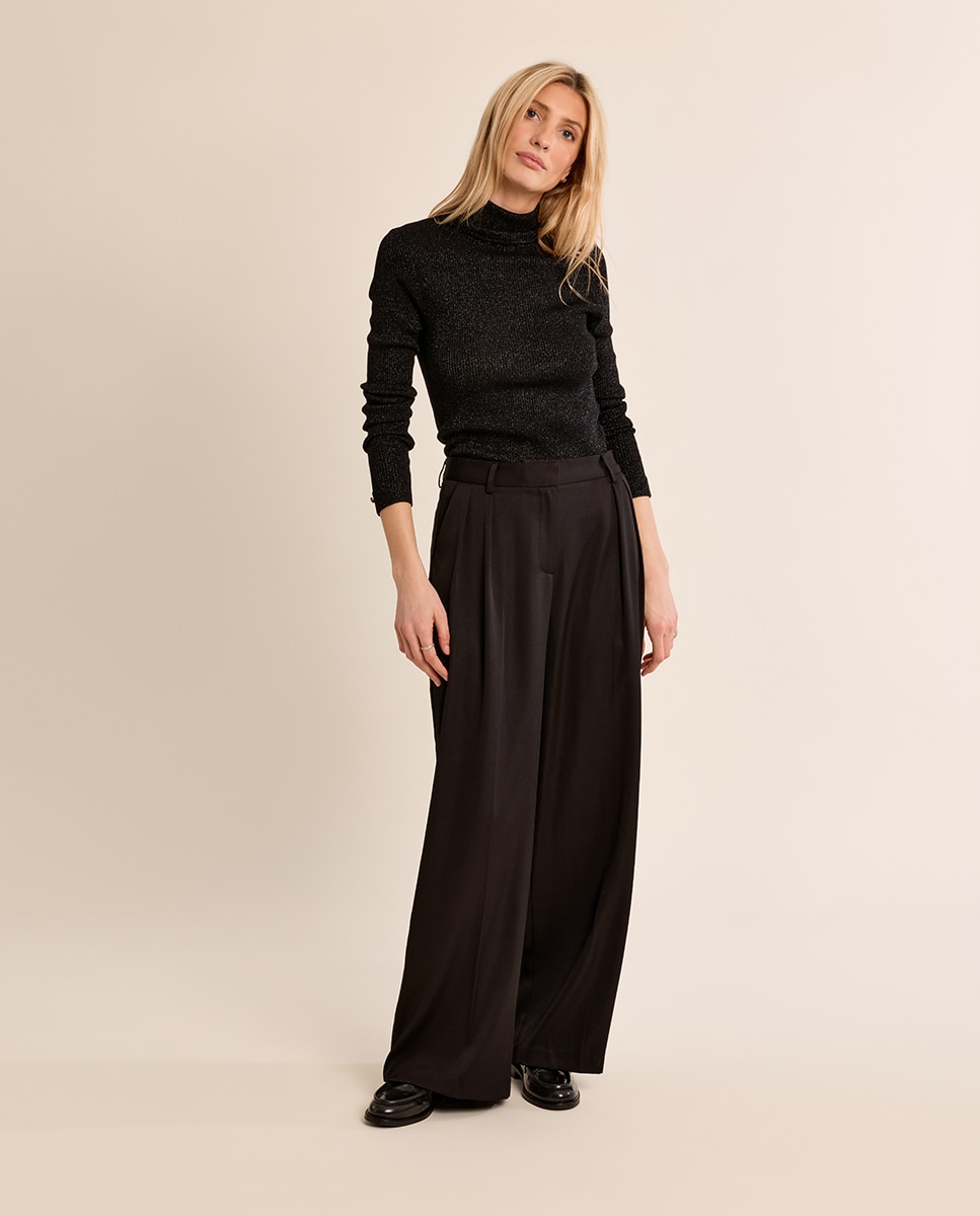 Pantalón de mujer largo perneras anchas - Molly Bracken - Negro Negro-1