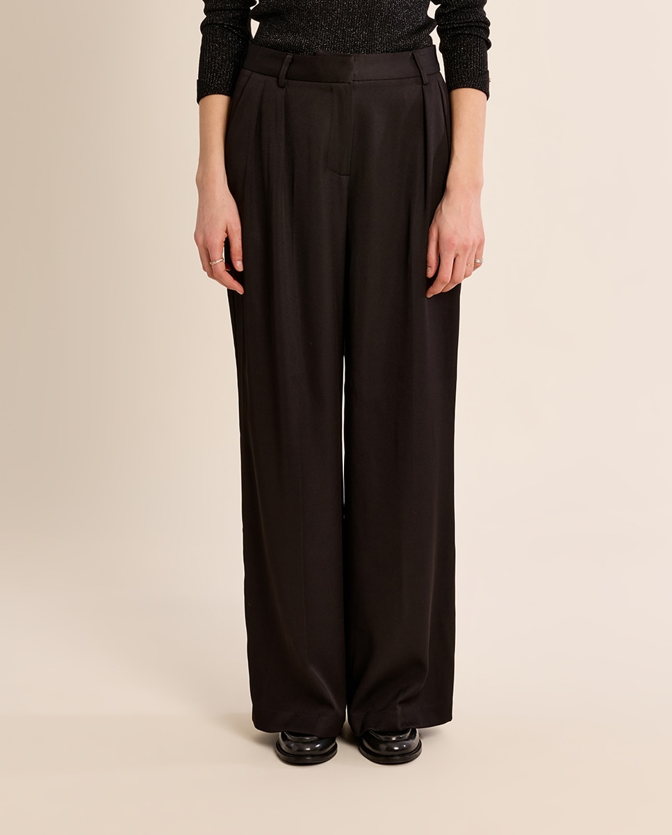 Pantalón de mujer largo perneras anchas - Molly Bracken - Negro Negro-2