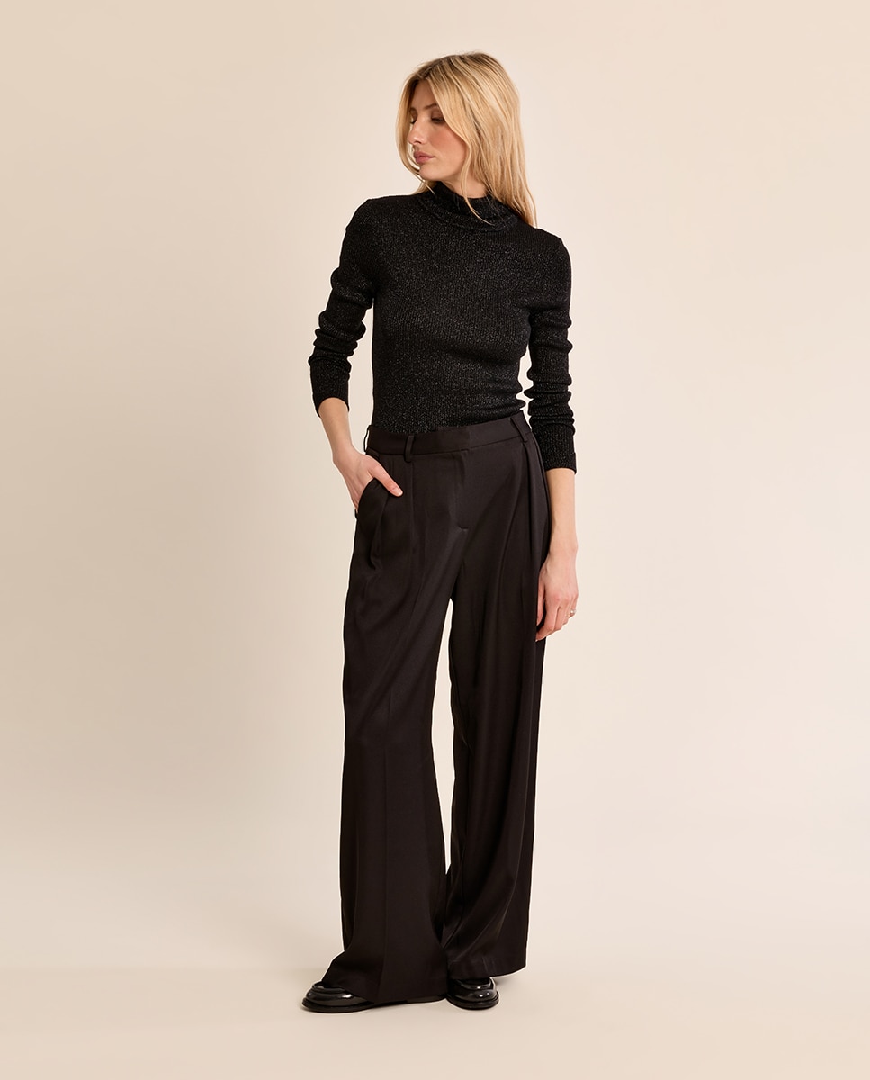 Pantalón de mujer largo perneras anchas - Molly Bracken - Negro Negro-3
