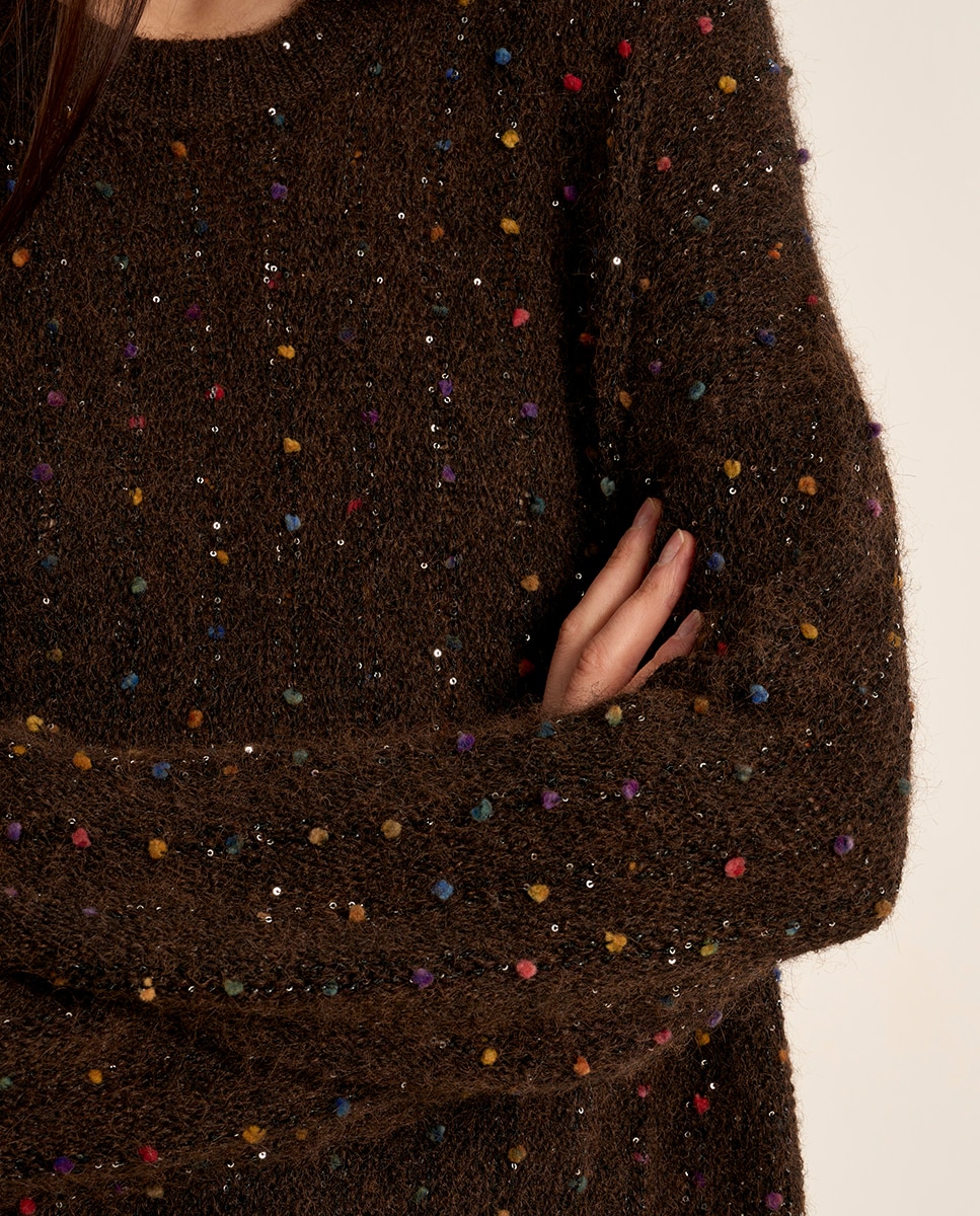 Jersey de mujer de manga larga detalle lunares - Molly Bracken - Marrón chocolate Marrón chocolate-5