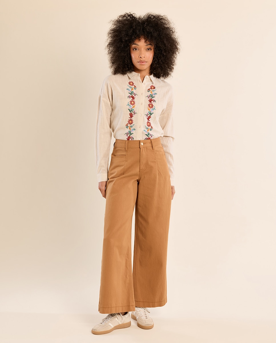 Pantalón de mujer largo perneras anchas - Molly Bracken - Camel Camel-1