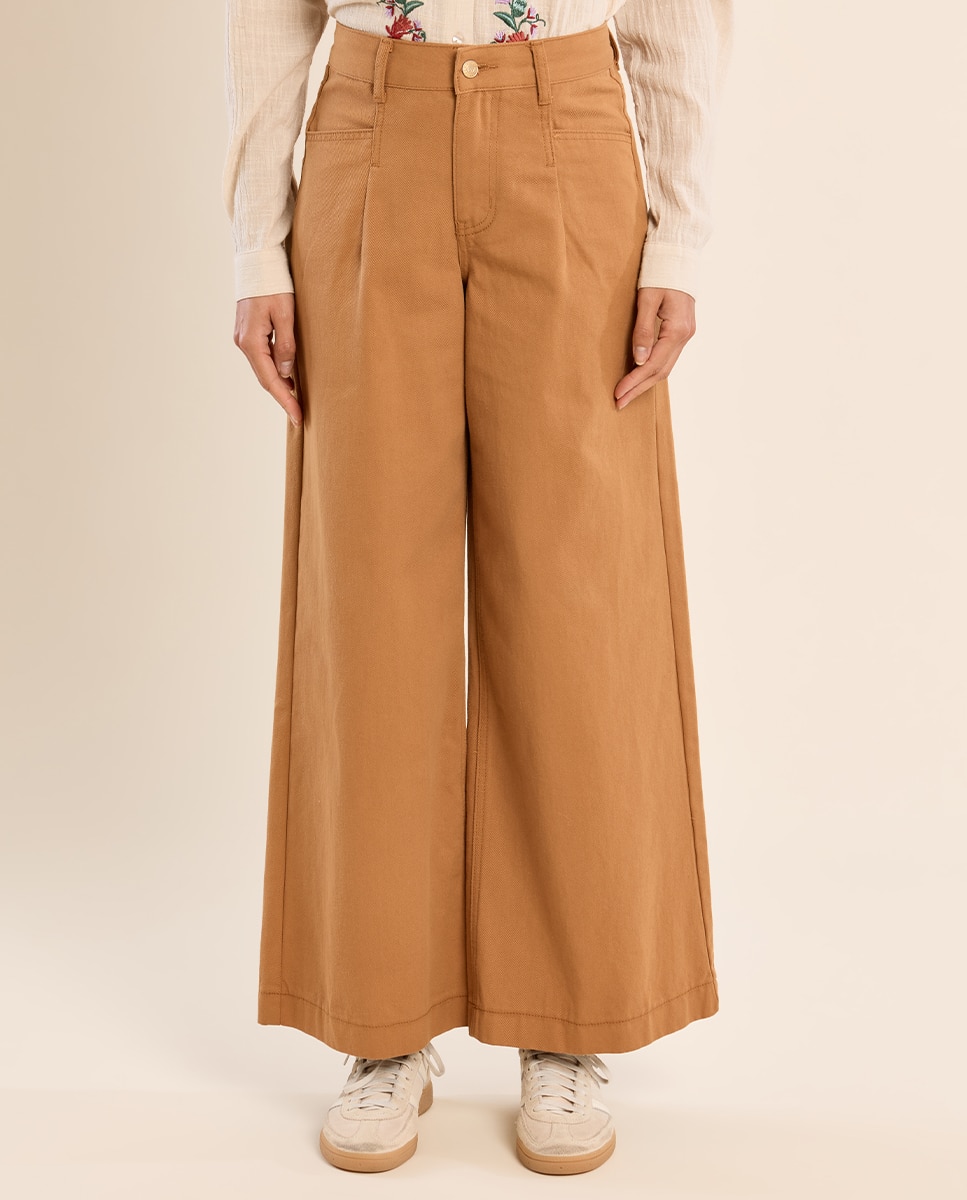 Pantalón de mujer largo perneras anchas - Molly Bracken - Camel Camel-2