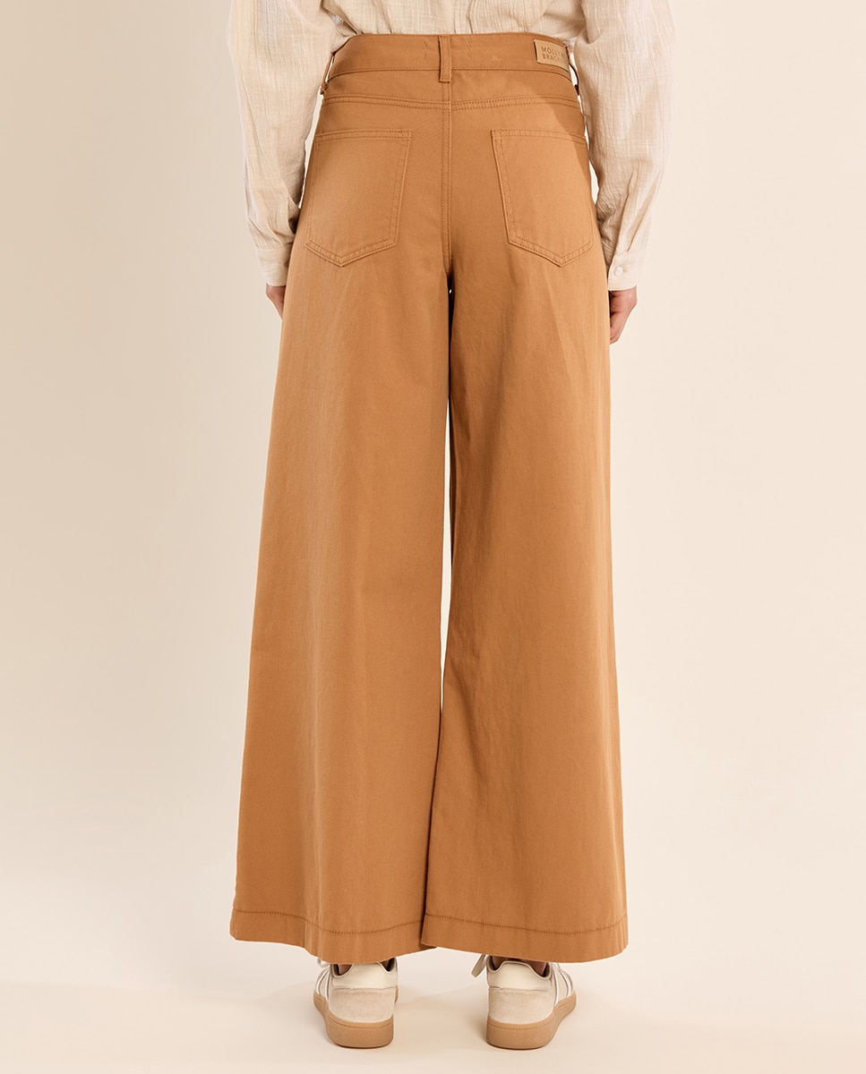 Pantalón de mujer largo perneras anchas - Molly Bracken - Camel Camel-4