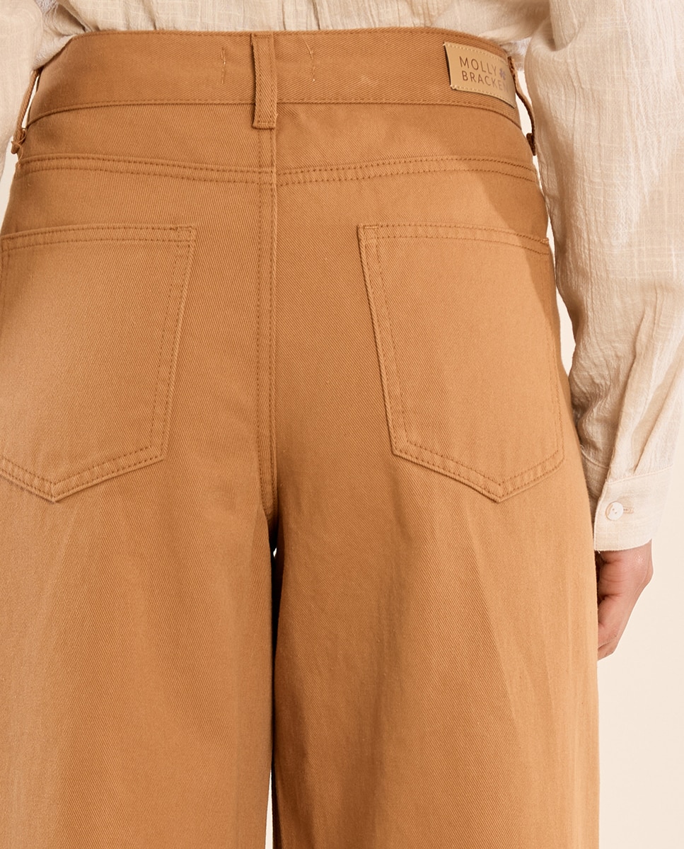 Pantalón de mujer largo perneras anchas - Molly Bracken - Camel Camel-5