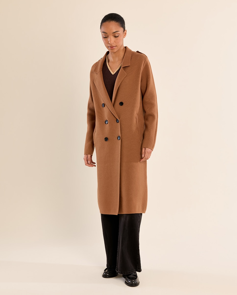 Abrigo de mujer largo con cuello y solapa - Molly Bracken - Camel Camel-1