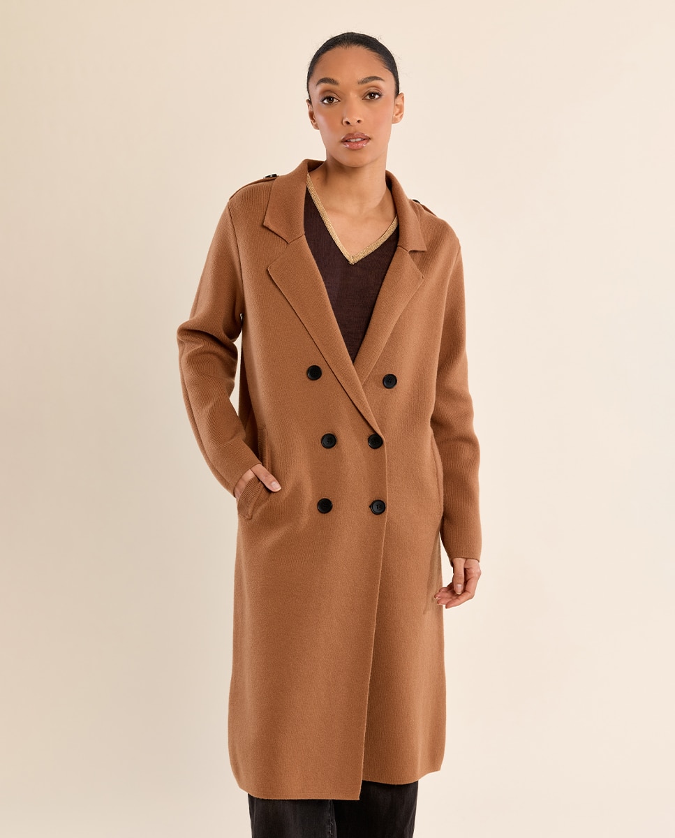 Abrigo de mujer largo con cuello y solapa - Molly Bracken - Camel Camel-3