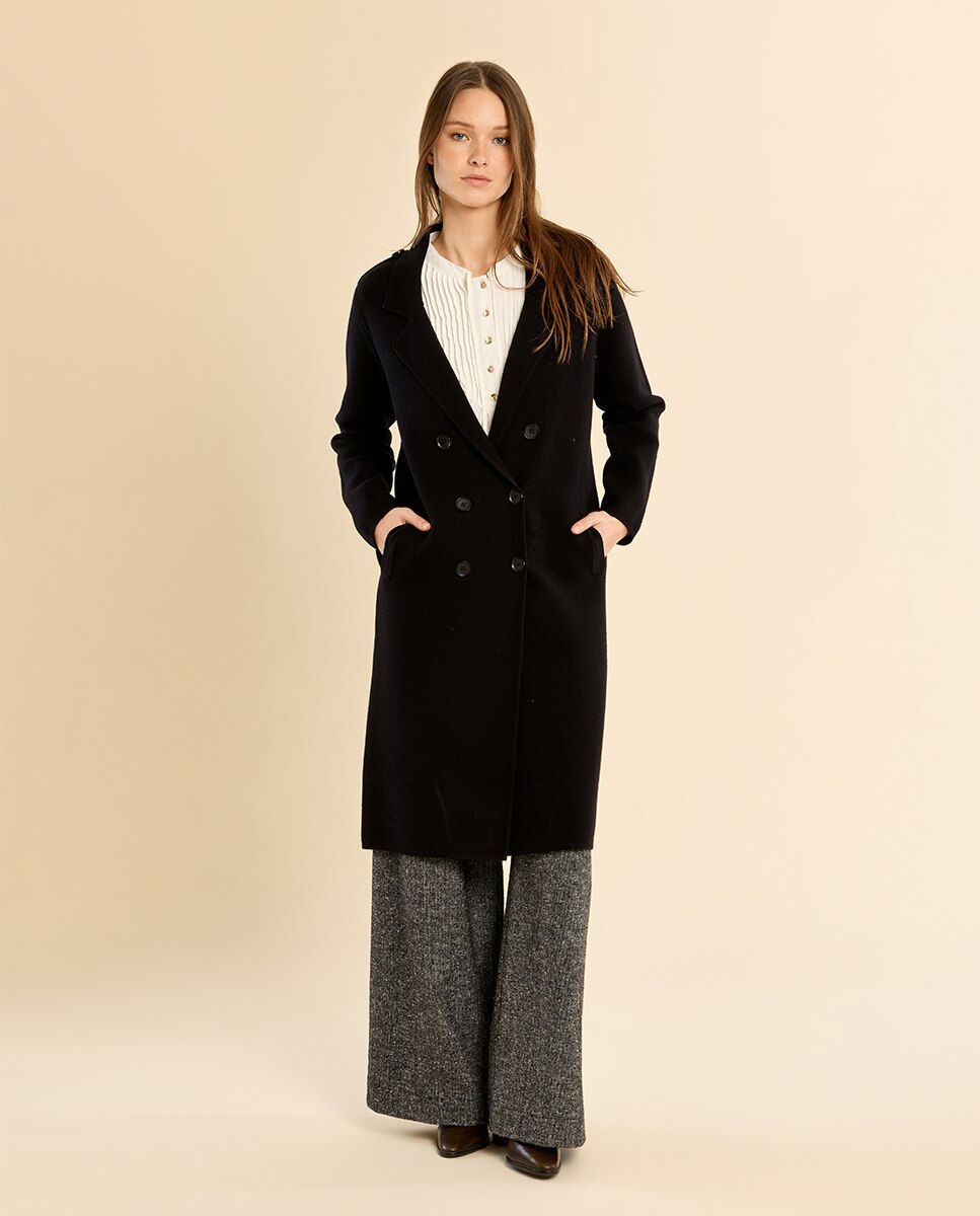 Abrigo de mujer largo con cuello y solapa - Molly Bracken - Negro Negro-1
