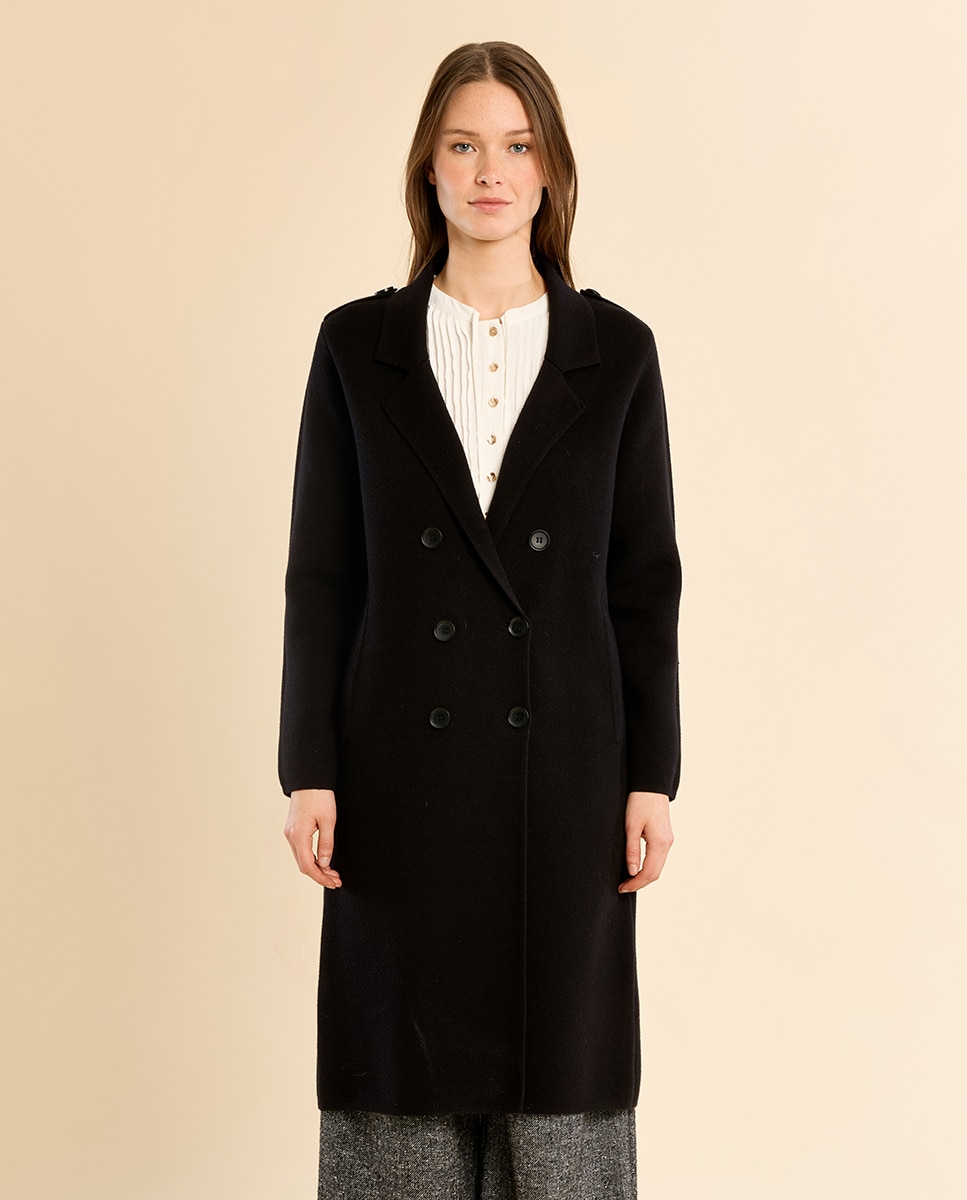 Abrigo de mujer largo con cuello y solapa - Molly Bracken - Negro Negro-2