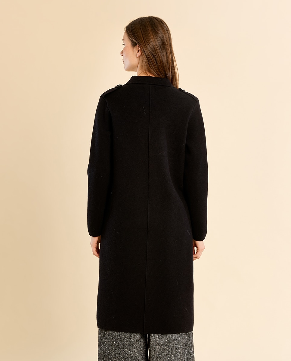 Abrigo de mujer largo con cuello y solapa - Molly Bracken - Negro Negro-4