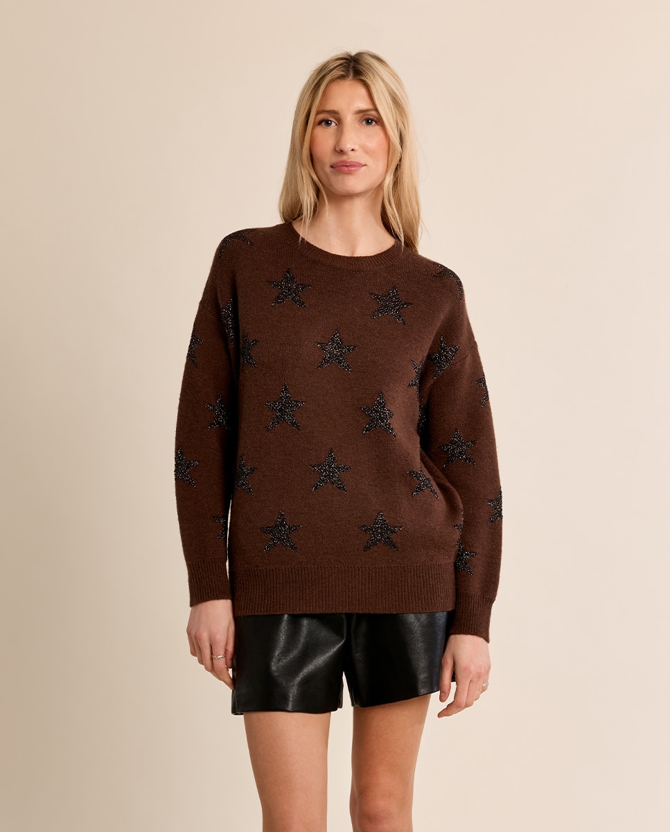Jersey de mujer de manga larga motivo estrellas - Molly Bracken - Marrón chocolate Marrón chocolate-2