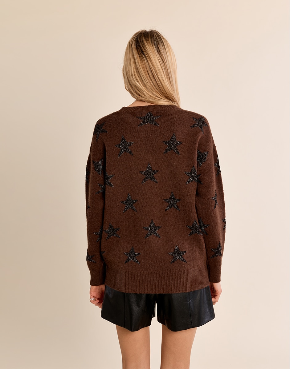 Jersey de mujer de manga larga motivo estrellas - Molly Bracken - Marrón chocolate Marrón chocolate-4