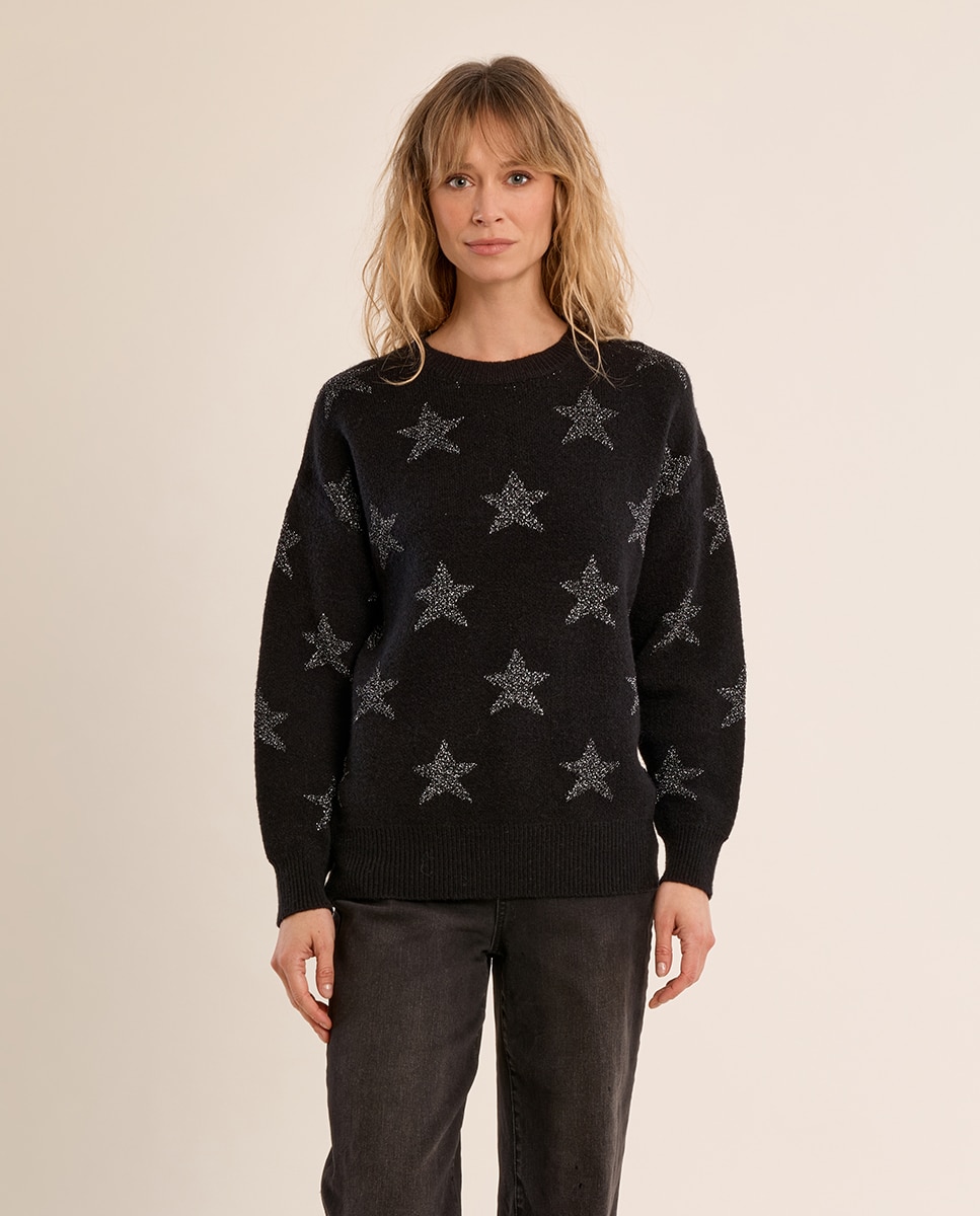 Jersey de mujer de manga larga motivo estrellas - Molly Bracken - Negro Negro-2