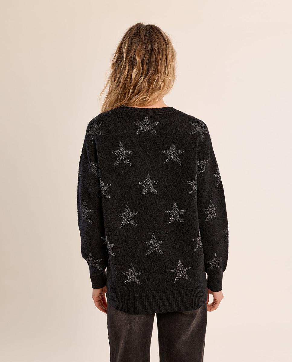 Jersey de mujer de manga larga motivo estrellas - Molly Bracken - Negro Negro-4