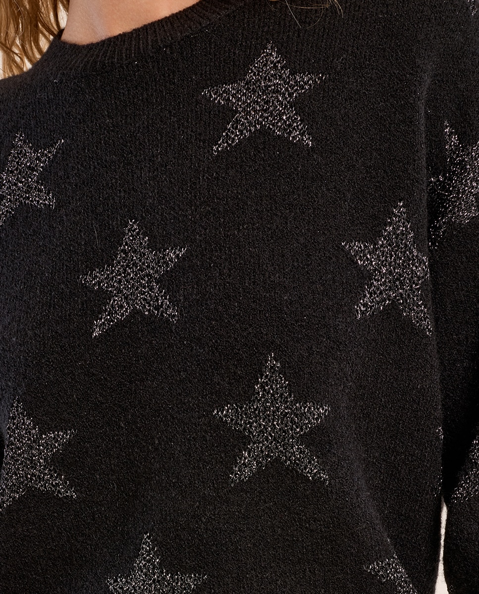 Jersey de mujer de manga larga motivo estrellas - Molly Bracken - Negro Negro-5