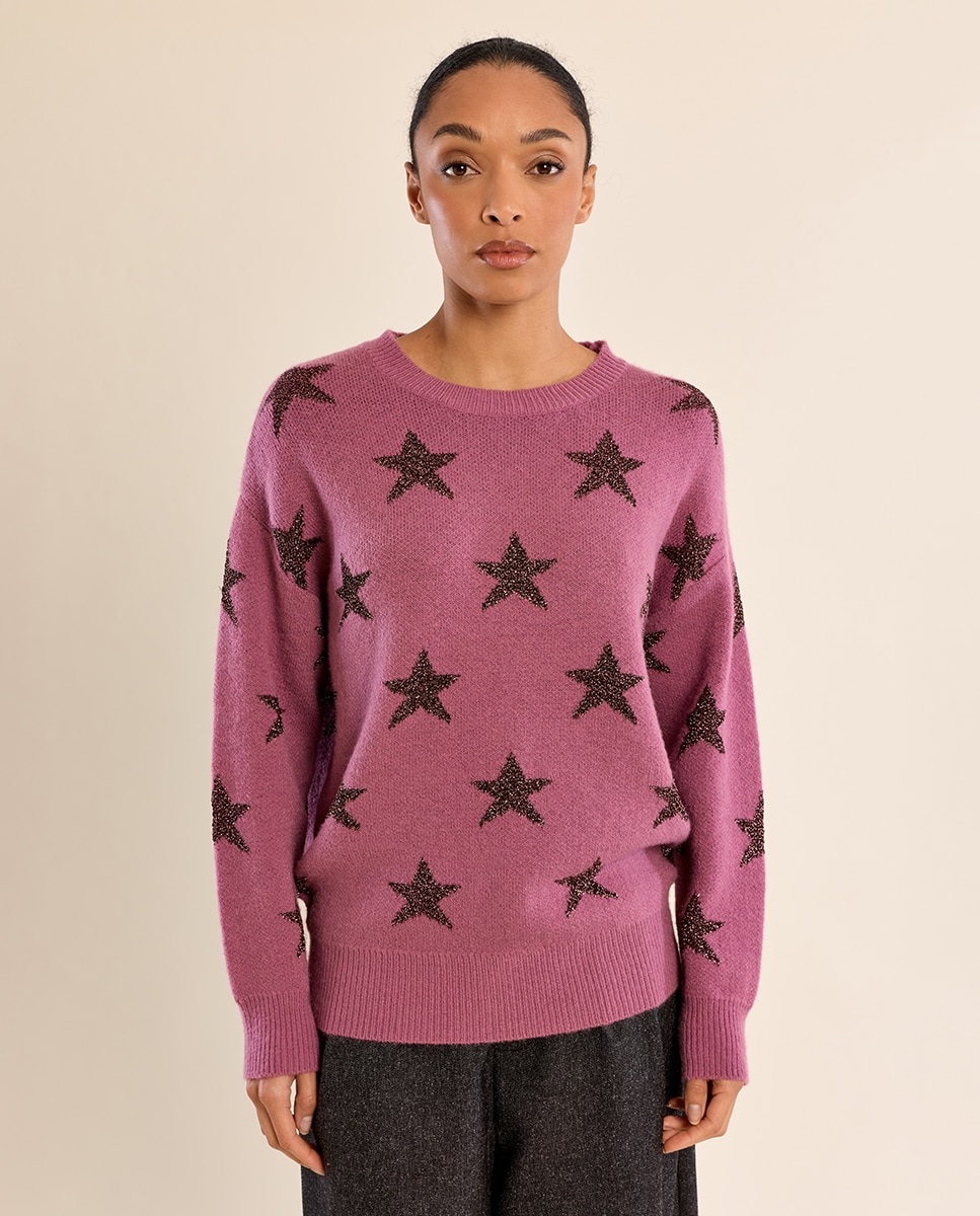 Jersey de mujer de manga larga motivo estrellas - Molly Bracken - Morado Morado-2