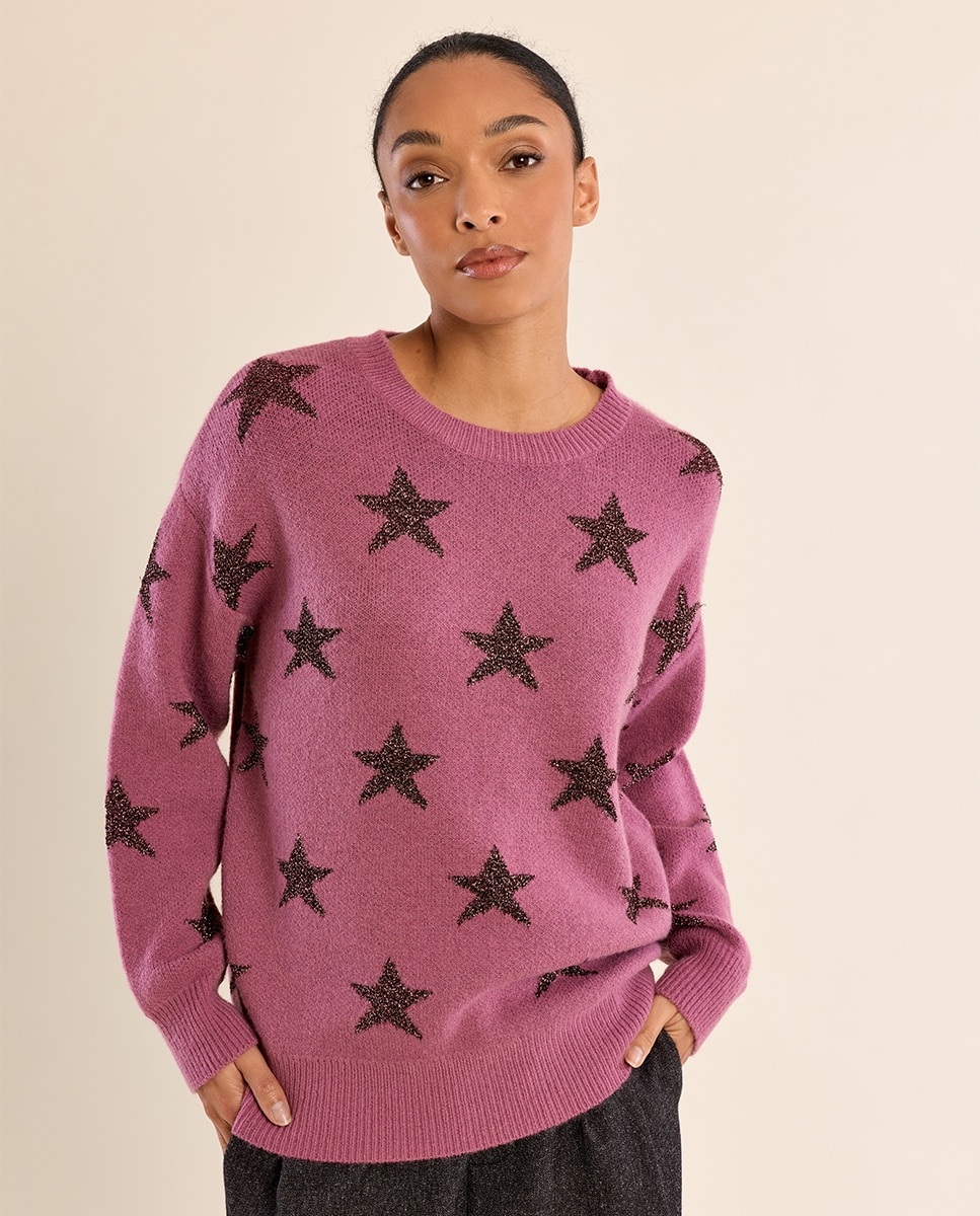 Jersey de mujer de manga larga motivo estrellas - Molly Bracken - Morado Morado-3