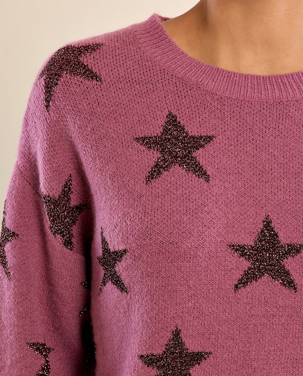 Jersey de mujer de manga larga motivo estrellas - Molly Bracken - Morado Morado-5