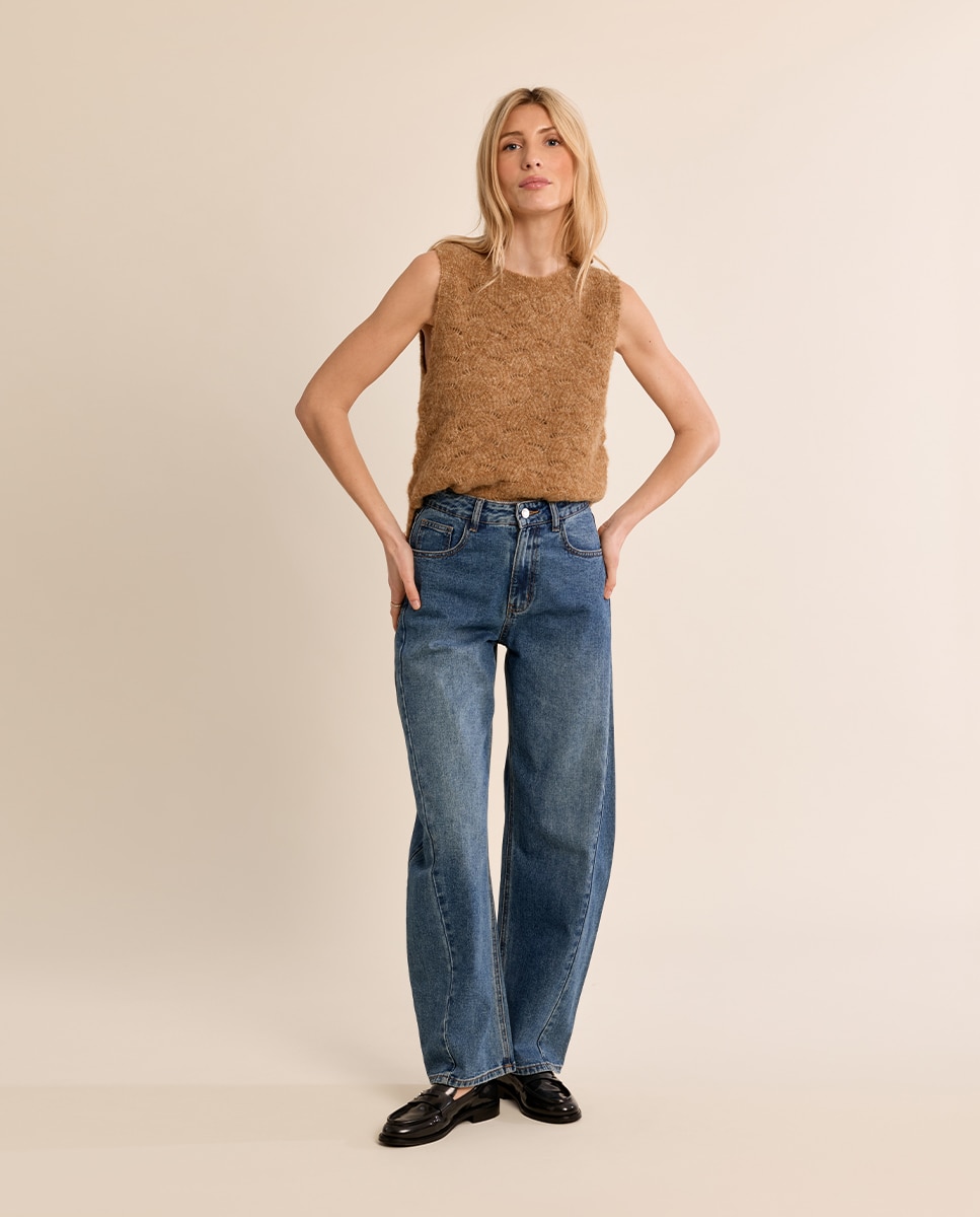 Jersey de mujer de manga sisa en punto mezclado - Molly Bracken - Camel Camel-1