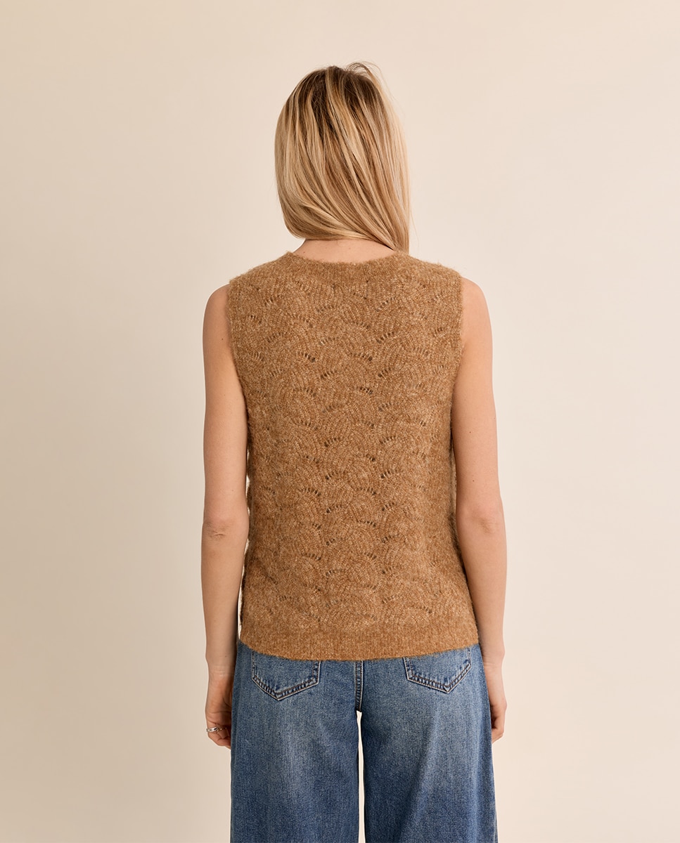 Jersey de mujer de manga sisa en punto mezclado - Molly Bracken - Camel Camel-4