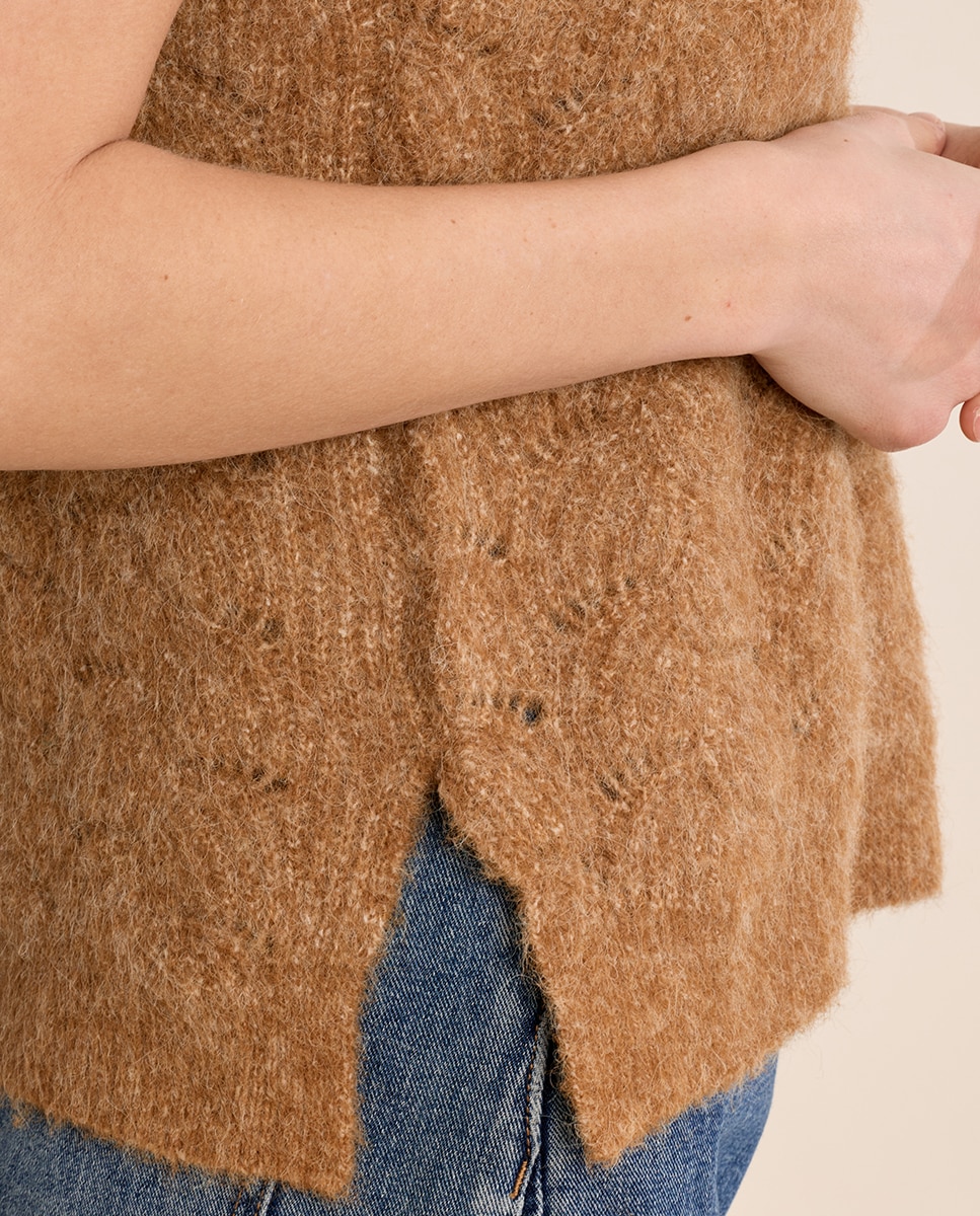 Jersey de mujer de manga sisa en punto mezclado - Molly Bracken - Camel Camel-5