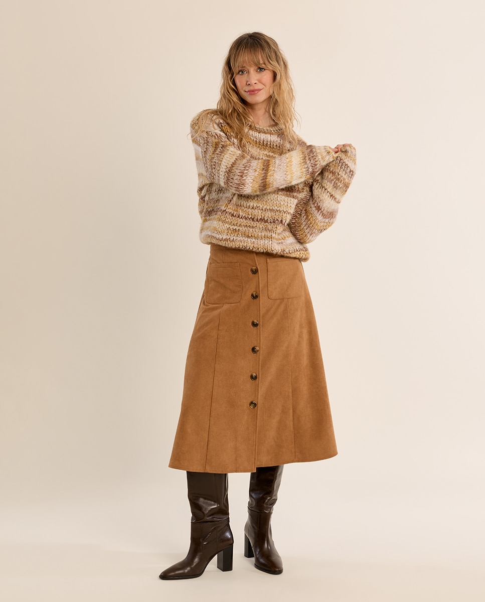 Jersey de mujer de manga larga estampado rayas - Molly Bracken - Camel Camel-1