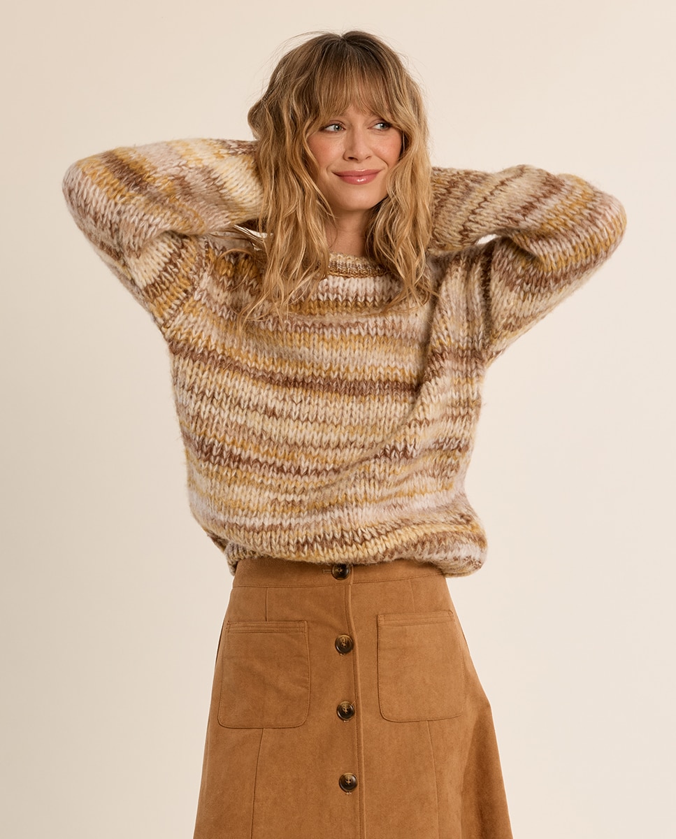 Jersey de mujer de manga larga estampado rayas - Molly Bracken - Camel Camel-3