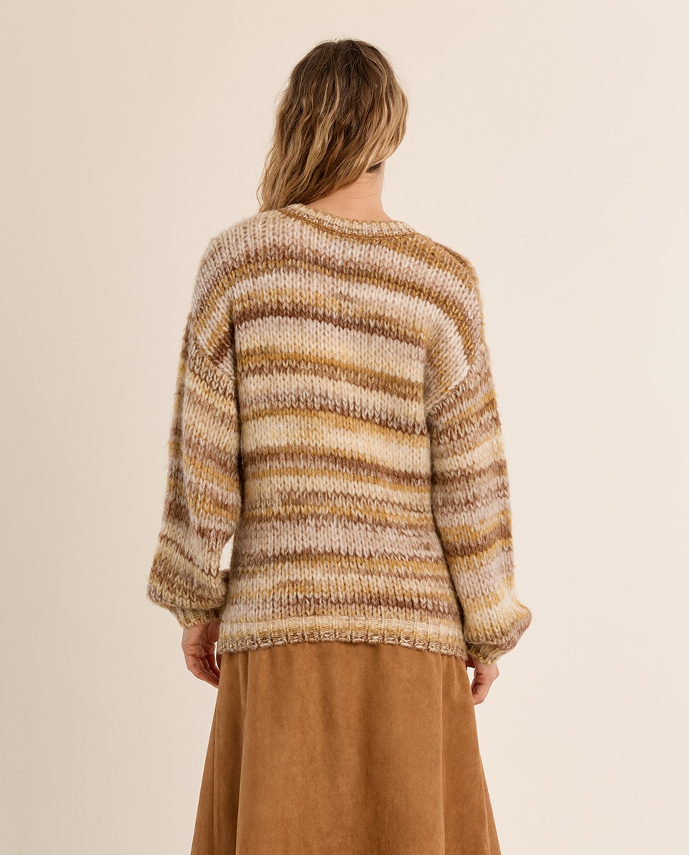 Jersey de mujer de manga larga estampado rayas - Molly Bracken - Camel Camel-4