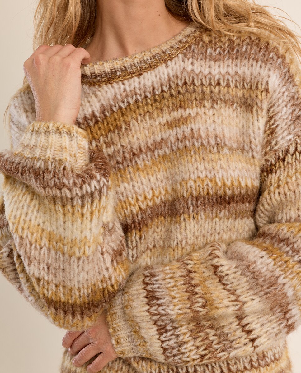 Jersey de mujer de manga larga estampado rayas - Molly Bracken - Camel Camel-5