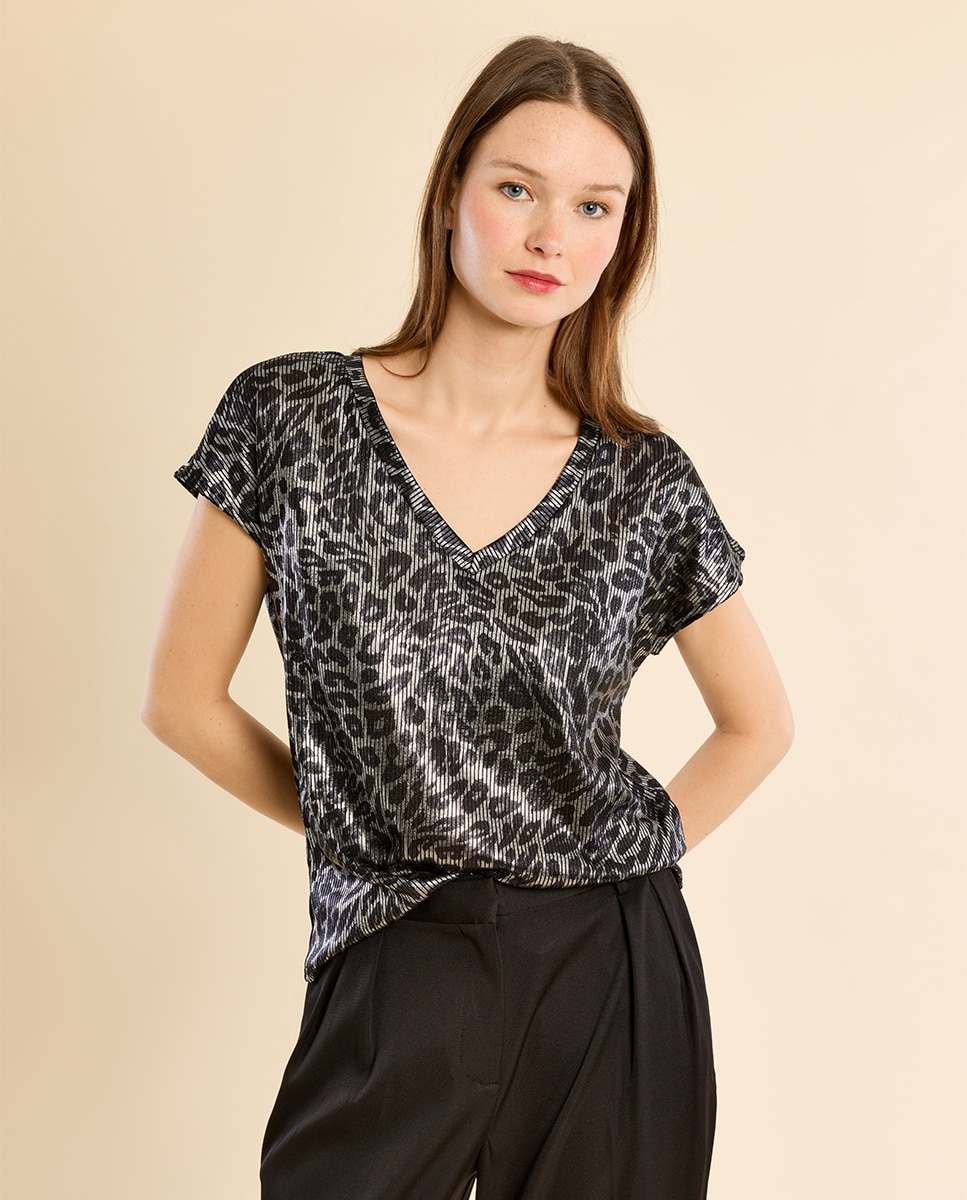 Camiseta de mujer de manga corta con estampado - Molly Bracken - Negro Negro-3
