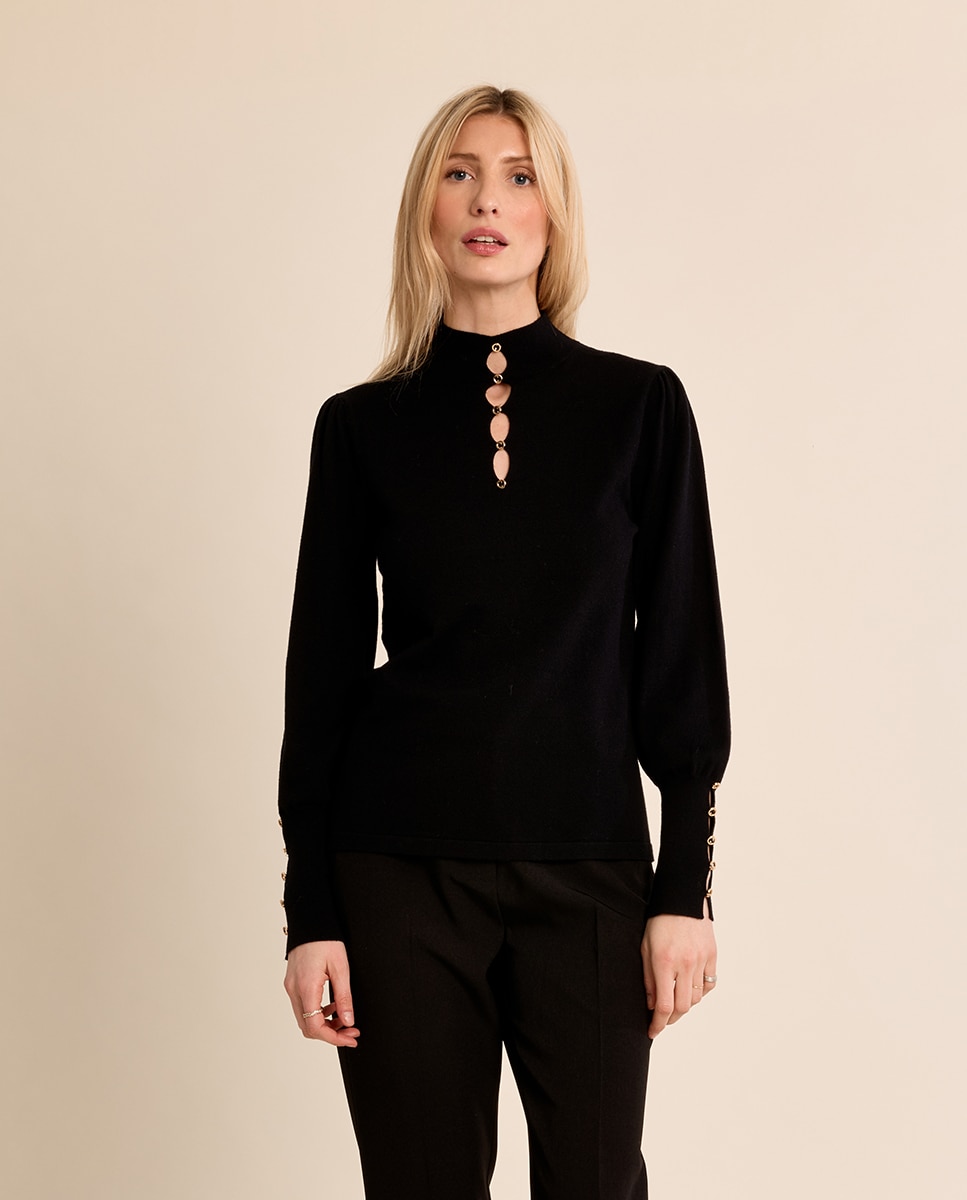 Jersey de mujer de manga larga detalle aberturas - Molly Bracken - Negro Negro-2