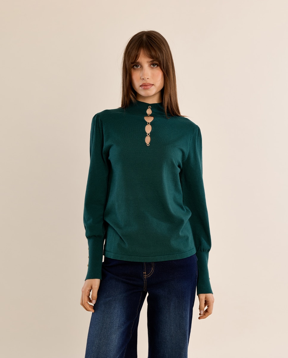 Jersey de mujer de manga larga detalle aberturas - Molly Bracken - Verde oscuro Verde oscuro-2