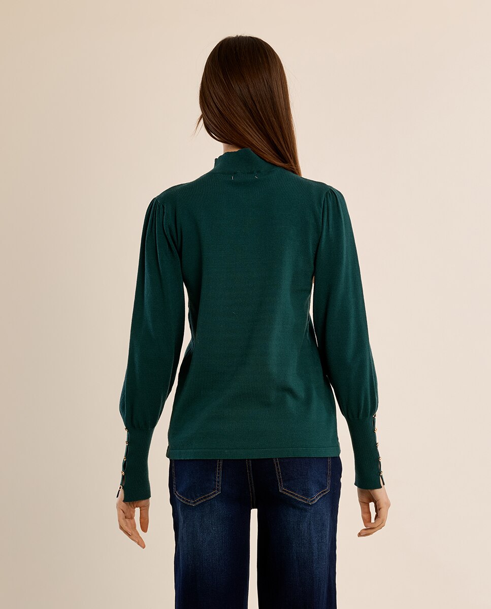 Jersey de mujer de manga larga detalle aberturas - Molly Bracken - Verde oscuro Verde oscuro-4