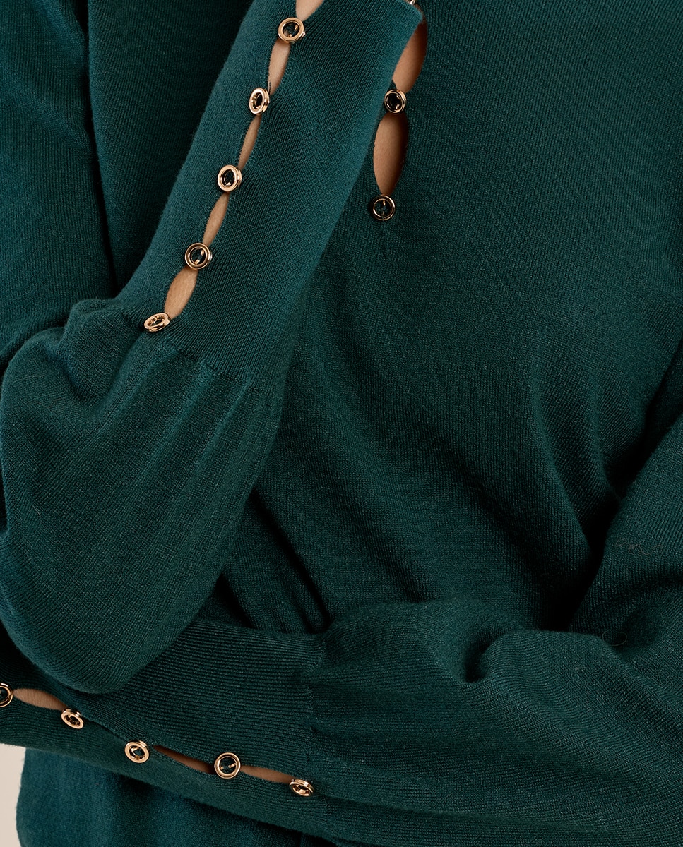Jersey de mujer de manga larga detalle aberturas - Molly Bracken - Verde oscuro Verde oscuro-5