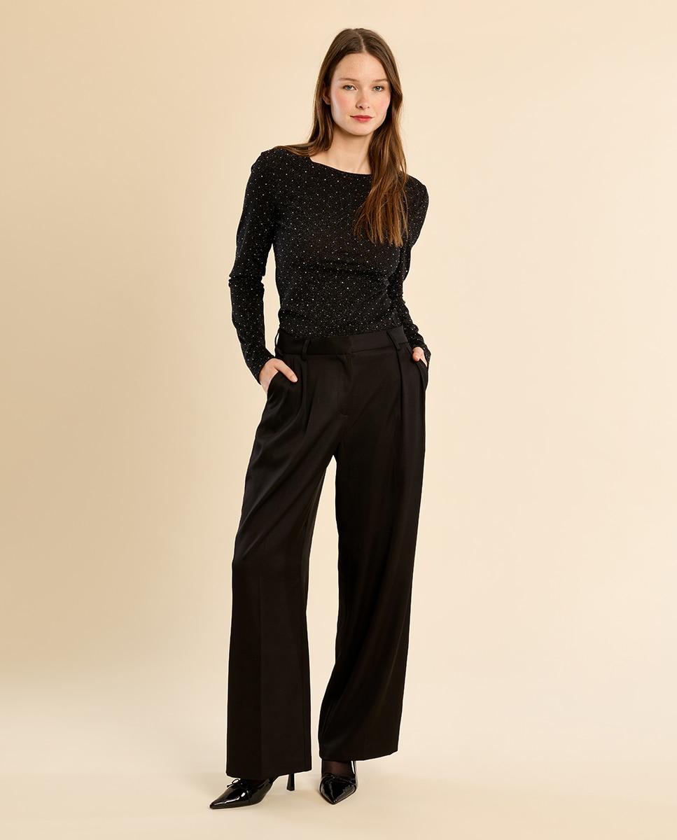 Jersey de mujer de manga larga detalle lunares - Molly Bracken - Negro Negro-1