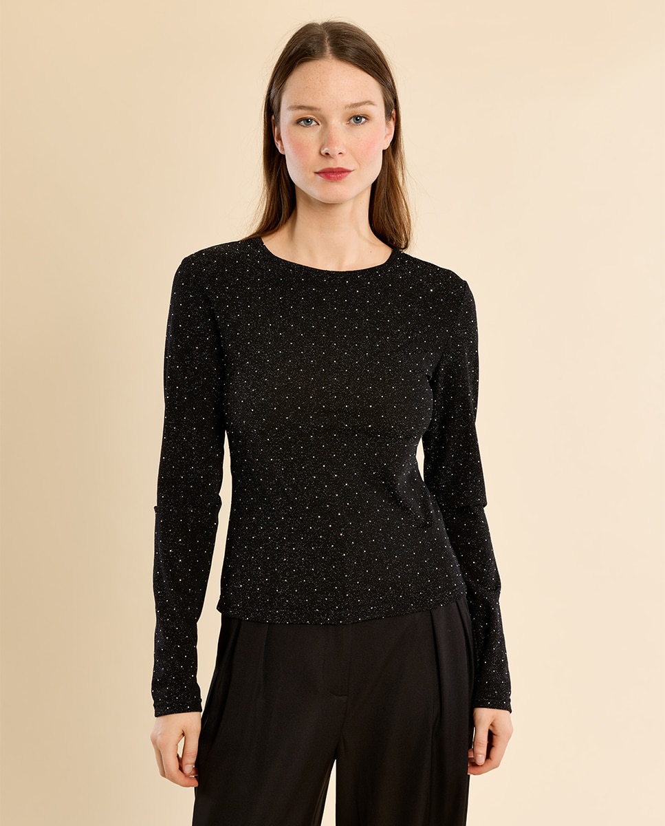 Jersey de mujer de manga larga detalle lunares - Molly Bracken - Negro Negro-2