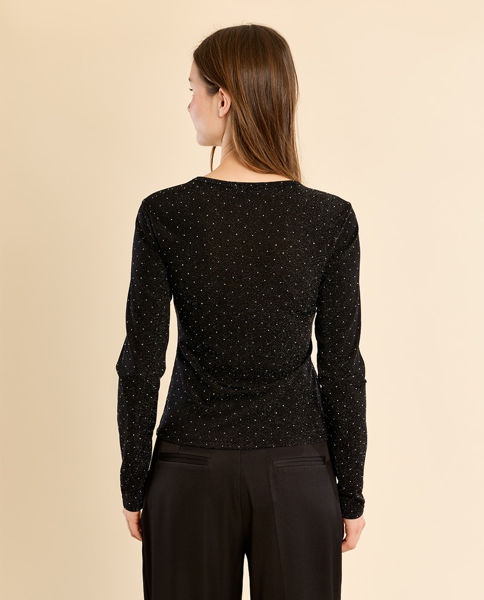 Jersey de mujer de manga larga detalle lunares - Molly Bracken - Negro Negro-4