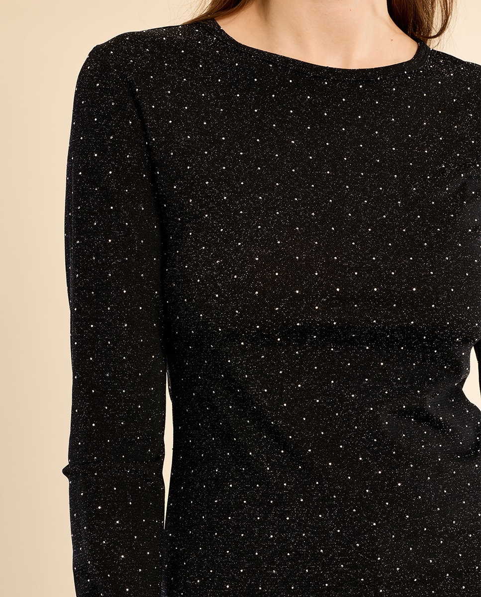 Jersey de mujer de manga larga detalle lunares - Molly Bracken - Negro Negro-5
